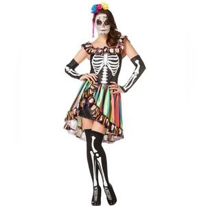 ADULT WOMEN SPANISH SWEETIE Day Of The Dead DRESS HALLOWEEN COSTUME M 8-10